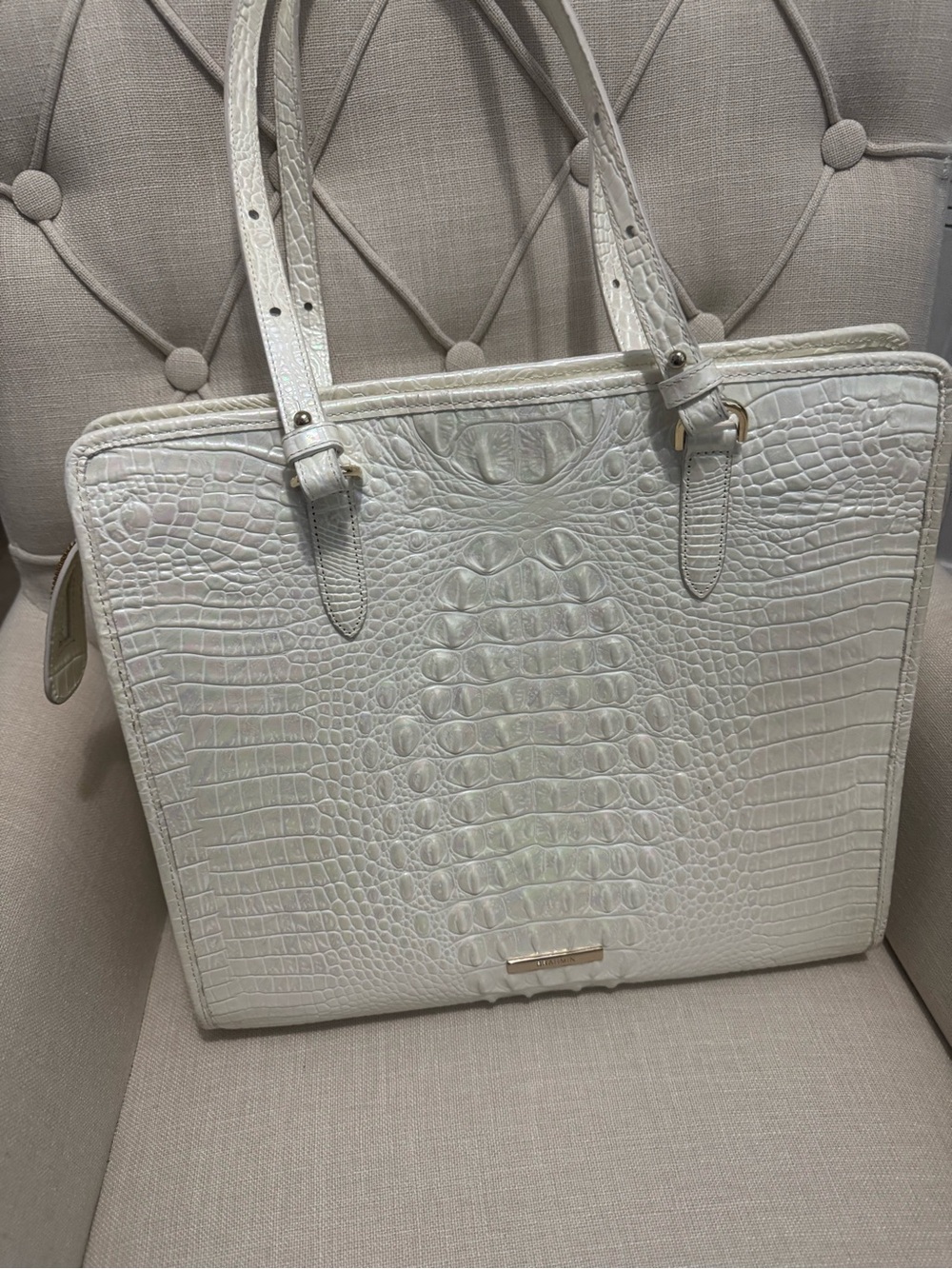 Brahmin Tia Leather Tote Milk Color
